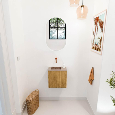 Mondiaz JOYA-DLUX 40cm toiletmeubel - kleur Oak - Wastafel FAYE positie Links Zonder kraangat kleur Arena.