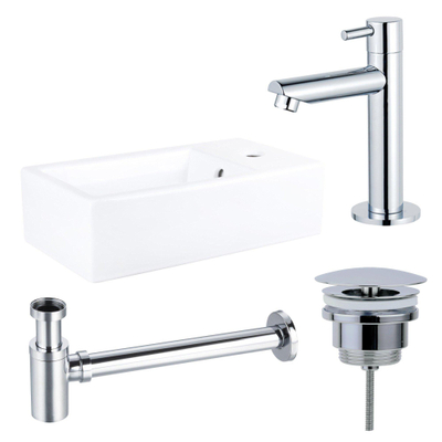 Fortifura Fuente Pack Lave-mains - 40x22x11.5cm - 1 trou de robinet - céramique - robinet Chrome - Blanc brillant