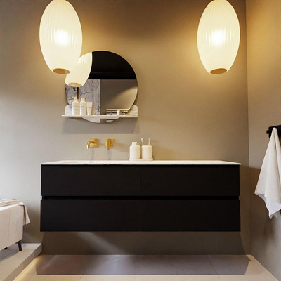 Mondiaz VICA-DLUX ensemble de meuble de salle de bain - 150cm - meuble sous-vasque urbain - 4 tiroirs - lavabo encastré cloud gauche - sans trous de robinet - version haute de 60cm - glace