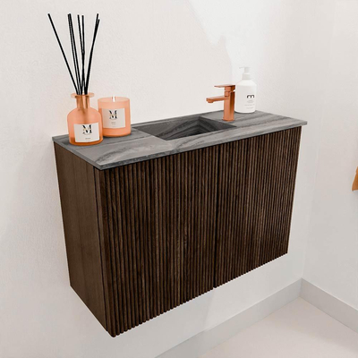 Mondiaz JOYA-DLUX 60cm toiletmeubel - kleur Walnut - Wastafel FAYE positie Midden 1 kraangat kleur Sombra.