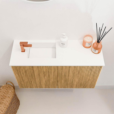 Mondiaz JOYA 70cm meuble de salle de bains WC - couleur Oak - Vasque FAYE position Gauche 1 trou de robinet couleur Talc.
