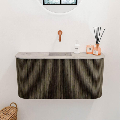 Mondiaz JOYA-DLUX Meuble de salle de bains 83,2 cm - arrondis gauche et droite couleur Shadow - Vasque FAYE position Milieu Sans trou de robinet couleur Glace