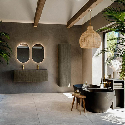 Mondiaz KURVE Ensemble de meuble de salle de bains - 120x46x40cm - 1 tiroir - lavabo solid surface - centre - 2 trous de robinet - Shadow