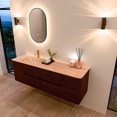 Mondiaz CIRO-DLUX Badkamermeubelset - 160x45x50cm - Solid surface wastafel Saba - 1 wasbak Links - 1 kraangat - 4 lades - Ruby
