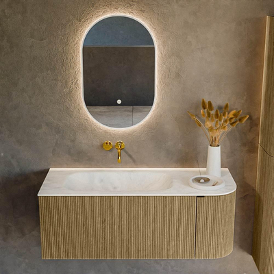 Mondiaz KURVE-DLUX Ensemble meuble de salle de bains - 115x46x40cm - 1 tiroir - 1 porte - lavabo solid surface - gauche - sans trou de robinet - Dusk