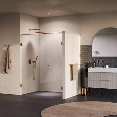 BRAUER Void Carving Nisdeur - 2-delig - 160x200cm - 70cm draaideur aan muur - glascoating - omkeerbaar - helder glas - geborsteld koper PVD