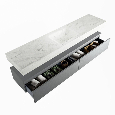 Mondiaz ALAN-DLUX Ensemble de meuble - 200cm - meuble Plata mat - 2 tiroirs - Lavabo Cloud Opalo suspendu - vasque Centre - 0 trous de robinet