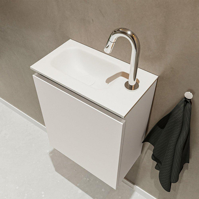 MONDIAZ TURE Fonteinset - 40x23x50cm - 1 kraangat - 1 deur - linen mat - Wasbak links - Solid Surface Wit
