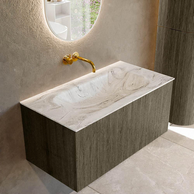 Mondiaz KURVE-DLUX Ensemble de meuble de salle de bains - 90x46x40cm - 1 tiroir - vasque solid surface - centre - sans trou de robinet - Shadow