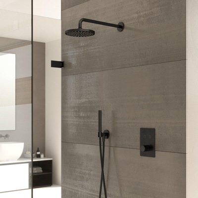 Hotbath Cobber IBS23 Ensemble de douche de pluie encastré - bras mural 35cm - tête de douche ronde 20cm - douchette barre - nickel brossé