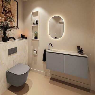 MONDIAZ TURE-DLUX Meuble toilette - 100cm - Smoke - EDEN - vasque Ostra - position gauche - 1 trou de robinet