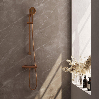 BRAUER Stripe Opbouw Douche Thermostaatkraan - SET 02 - glijstang - 3-standen handdouche - doucheslang - koper geborsteld PVD