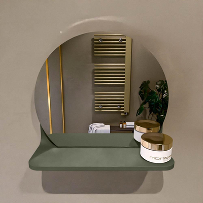 Mondiaz SPOT Miroir de salle de bains - rond 30cm - tablette pour miroir - couleur Army