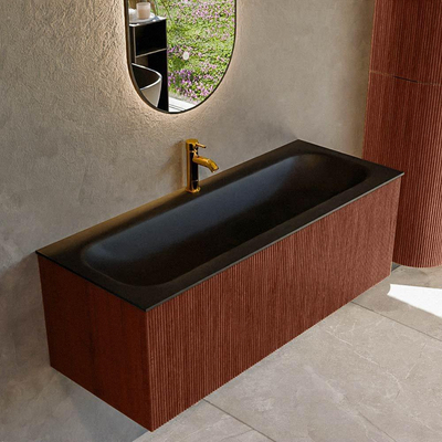 Mondiaz KURVE Ensemble de meuble salle de bain - 120x46x40cm - 1 tiroir - lavabo en solid surface - centre - 1 trou de robinet - Ruby