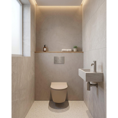 QeramiQ Dely Swirl Toiletset - 36.3x51.7cm - Geberit UP720 Duofix Sigma inbouwreservoir - slim zitting - steel bedieningsplaat - ronde knoppen - beige