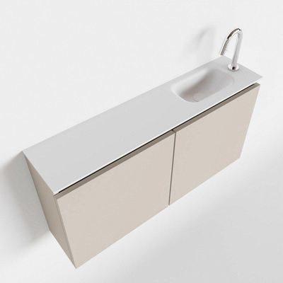 MONDIAZ TURE Toiletmeubel 100x23x50cm met 1 kraangaten 2 deuren linen mat Wastafel Eden rechts Solid Surface Wit