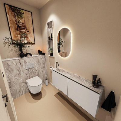MONDIAZ TURE-DLUX Meuble WC 120 cm Linen. Lavabo EDEN Glace position à gauche. Avec 1 trou de robinet.