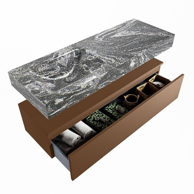 Mondiaz ALAN-DLUX Ensemble de meuble - 130cm - meuble Rust mat - 1 tiroir - Lavabo Cloud Lava suspendu - vasque Gauche - 1 trou de robinet