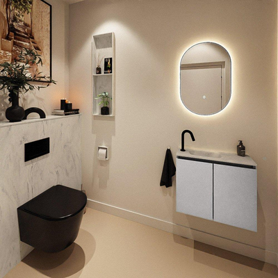 MONDIAZ TURE-DLUX Meuble toilette - 60cm - Plata - EDEN - vasque Opalo - position gauche - 1 trou de robinet