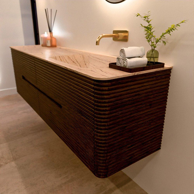 Mondiaz CIRO-DLUX Badkamermeubelset - 170x45x50cm - Solid surface wastafel Arena - 1 wasbak Rechts - zonder kraangaten - 4 lades - Walnut