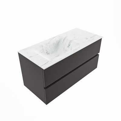 Mondiaz VICA-DLUX Ensemble de meuble de salle de bain - 100cm - meuble sous-vasque gris foncé - 2 tiroirs - lavabo encastré cloud gauche - sans trous de robinet - version haute de 60cm - opalo