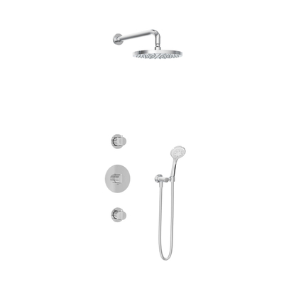 Hotbath Buddy IBS1 Ensemble de douche pluie - 2 robinets d'arrêt - bras mural 35 cm - tête de douche ronde 25 cm - douchette 3 jets - chrome