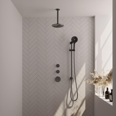 BRAUER Gunmetal Edition inbouw regendoucheset – Ø20 cm hoofddouche – 20 cm plafondbuis – ronde handdouche – glijstang 70 cm