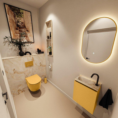 MONDIAZ TURE-DLUX Meuble toilette - 40cm - Ocher - EDEN - vasque Frappe - position gauche - 1 trou de robinet