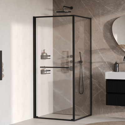 BRAUER Luminis Douchecabine - 90x90x200cm - 2-delig naar binnen draaiend - helder glas - omkeerbaar - incl. glascoating - mat zwart