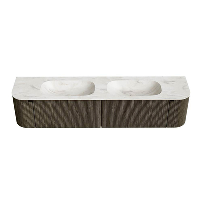 Mondiaz KURVE-DLUX Badkamermeubelset - 200x46x40cm - 2 lade - 2 deuren - wastafel solid surface - dubbel - zonder kraangat - Shadow