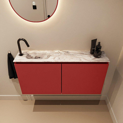 MONDIAZ TURE-DLUX Meuble toilette - 100cm - Fire - EDEN - vasque Glace - position gauche - 1 trou de robinet