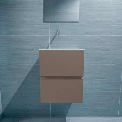 MONDIAZ ADA Meuble WC - 40x30x50cm - 0 trous de robinet - 2 tiroirs - smoke mat - lavabo à gauche - Solid surface - Blanc