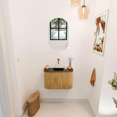 Mondiaz JOYA-DLUX 63.2cm meuble de toilette - arrondi gauche et droite couleur Chêne - Vasque FAYE position Milieu Sans trou de robinet couleur Lava.