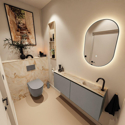 MONDIAZ TURE-DLUX Meuble toilette - 120cm - Smoke - EDEN - vasque Frappe - position droite - 1 trou de robinet