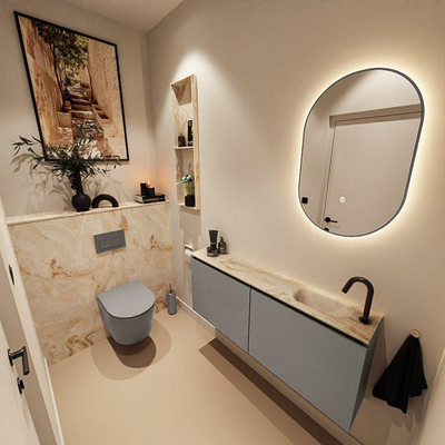MONDIAZ TURE-DLUX 120cm toiletmeubel Smoke. EDEN wastafel Frappe positie rechts. Met 1 kraangat.