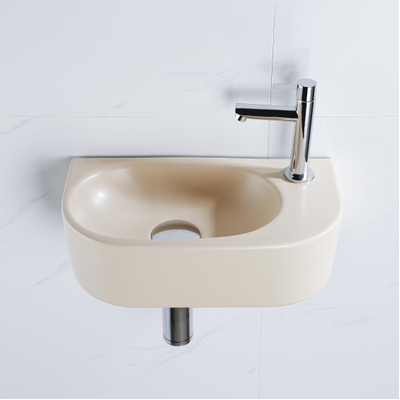 QeramiQ Fuente fonteinset – halfrond – 40x21.5x12 cm – keramiek beige – kraangat rechts – chromen kraan
