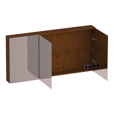 BRAUER Impress spiegelkast - 140x70x15cm - zonder verlichting - met 3 dubbelzijdige spiegeldeuren - lamellen eiken bruin