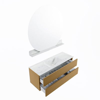 Mondiaz VICA-DLUX ensemble de meuble de salle de bain - 130cm - meuble sous-vasque oro - 2 tiroirs - lavabo encastré cloud milieu - 1 trou de robinet - version haute de 60cm - opalo