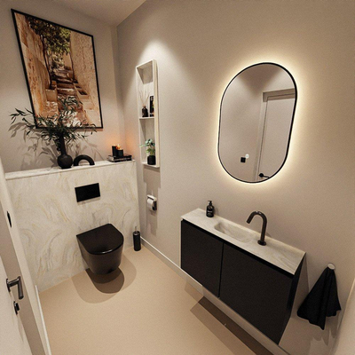 MONDIAZ TURE-DLUX Meuble toilette - 80cm - Urban - EDEN - vasque Ostra - position centrale - 1 trou de robinet