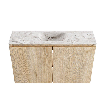 MONDIAZ TURE-DLUX 80cm toiletmeubel Washed Oak. EDEN wastafel Glace positie midden. Zonder kraangat.