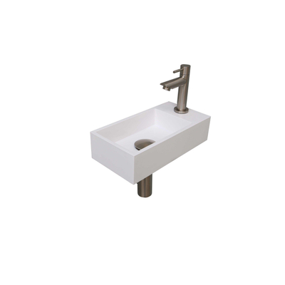 Ink Versus fonteinset – 36x18x9 cm – polystone wit glans – kraangat rechts – kraan geborsteld nikkel