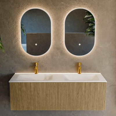 Mondiaz KURVE Ensemble de meuble salle de bain - 130x46x40cm - 2 tiroirs - lavabo en solid surface - double - 2 trous de robinet - Dusk