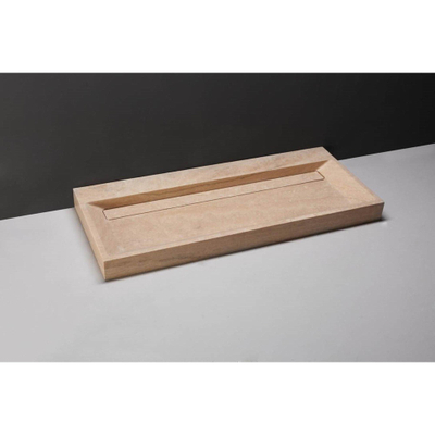 Forzalaqua Gela 2.0 Ensemble meuble de salle de bains - 120x51x69cm - 2 trous de robinet - Travertin poli - 2 tiroirs à fermeture douce - Chêne massif Pure Walnut