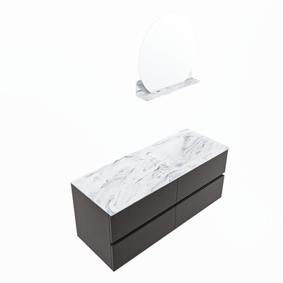 Mondiaz VICA-DLUX ensemble de meuble de salle de bain - 120cm - meuble sous-vasque gris foncé - 4 tiroirs - lavabo encastré cloud droite - sans trous de robinet - version haute de 60cm - glace