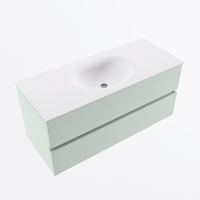 Mondiaz VICA ensemble de meuble de salle de bain - 110cm - meuble sous-vasque greey - 2 tiroirs - lavabo moon milieu - sans trous de robinet - version haute de 60cm - talc