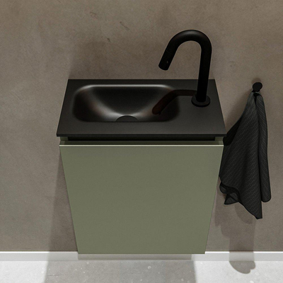 MONDIAZ TURE Toiletmeubel 40x23x50cm met 1 kraangaten 1 deuren army mat Wastafel Eden links Solid Surface Zwart