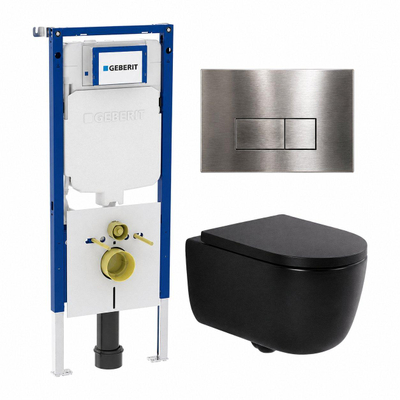 QeramiQ Dely Swirl Toiletset - 36.3x51.7cm - Geberit UP720 Duofix Sigma inbouwreservoir - 35mm zitting - bedieningsplaat steel - rechthoekige knoppen - mat zwart