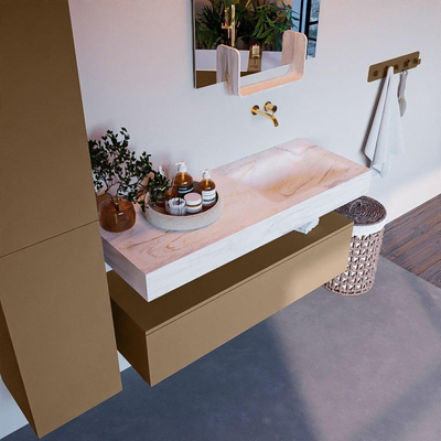 Mondiaz ALAN-DLUX Ensemble de meuble - 120cm - meuble Oro mat - 1 tiroir - Lavabo Cloud Ostra suspendu - vasque Droite - 0 trous de robinet