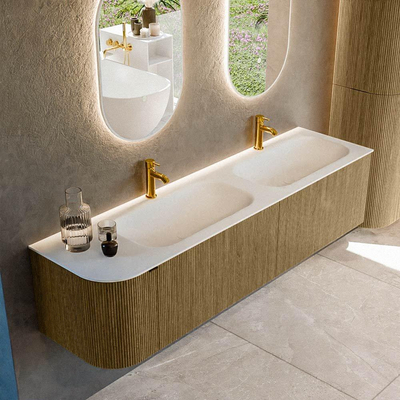 Mondiaz KURVE Badkamermeubelset - 175x46x40cm - 2 lade - 1 deur - wastafel solid surface - dubbel / rechts - 2 kraangaten - Dusk