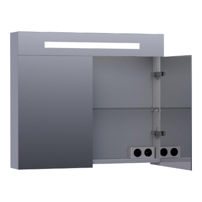 BRAUER Double Face Armoire de toilette 80x70cm éclairage intégré rectangulaire 2 portes pivotantes MDF Gris mat